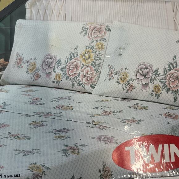 Vintage Monticello Cannon 3pc Twin Sheet Set Pillowcase Orange Yellow Floral 692 - Picture 8 of 13
